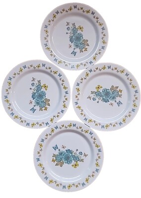 Four (4) Gold Coast  ~ Multicolored ~ BUTTERFLY FLORAL ~ Melamine ~ 9'' Plates