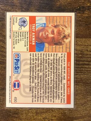 1989 Pro Set Football Troy Aikman Rookie Card #490 - HOF, Three