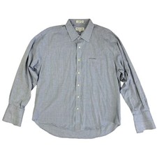 Vtg Givenchy Monsieur Men s Dress Shirt Button Up Blue Windowpane Cuff Link 17.5