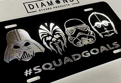 Silver Engraved Star Wars Squad Car Tag Diamond Etched Front