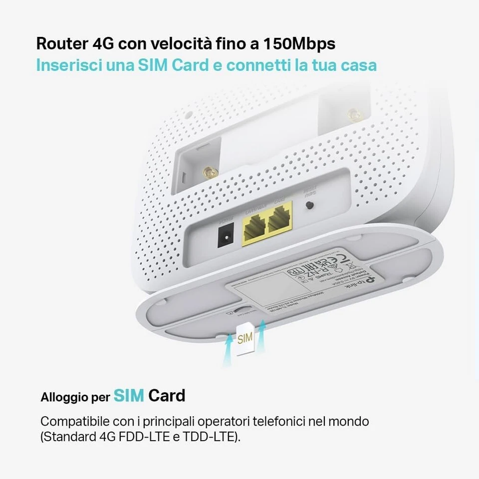Tp-Link TL-MR105 Cat4 Router 4G LTE Wireless N300Mbps, Router Wifi Con Sim, Port - Immagine 2 di 2