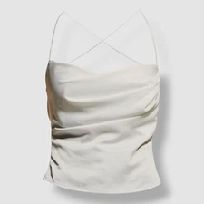 $252 Rozie Corsets Women's White Satin Draped Open Back Top Size FR 42/US 10