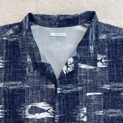 Columbia PFG Shirt Men's Size XXL Dark Blue White Sportfish Print Short Sleeve - Picture 5 of 14