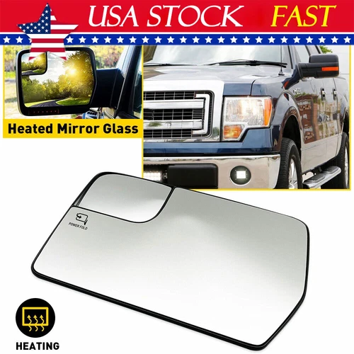 Mirror Glass fits 2011-2014 Ford F150 Pickup Driver Side Spotter Glass w/ Base