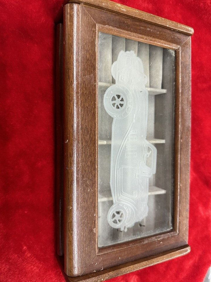 Mens Wooden Jewelry Storage Box with Glass Top. Has Car on Glass eBay