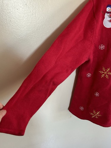 Crystal Kobe Women’s Red Christmas Snowman Cardigan Sweater Size M - Picture 3 of 7