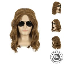 Fluffy Brown Curly Wig for Men - Retro 70s/80s Rocker Look, Adjustable Size