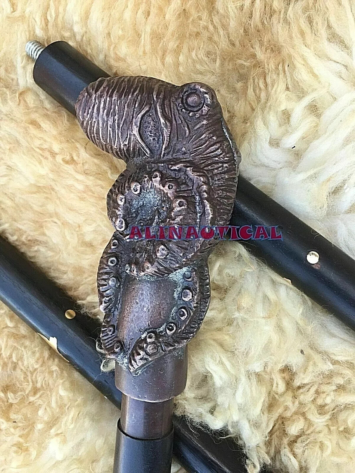 Antique Style Solid Octopus Head Handle Wooden Ca… - image 4