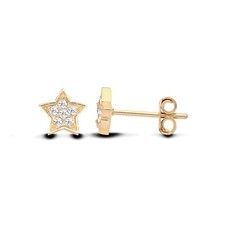9ct Yellow Gold on Silver simulated Diamond STAR Ladies Girls Stud Earrings