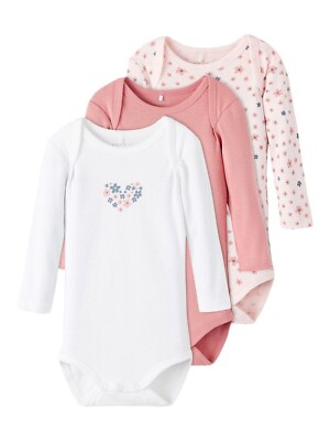 3 er Set Bodys name it NBF Body 13206514 Langarmbody rosette flower NEU Gr. 62 %