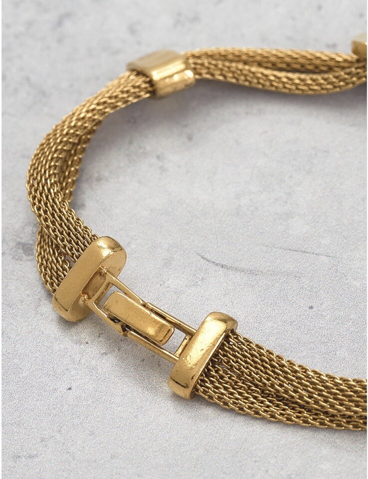 Chanel Logo Bangle Bracelet Womens Made in France Gold Plated