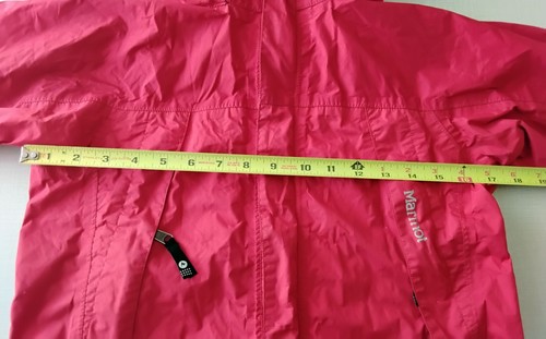MARMOT Precip Hooded Rain Jacket Windbreaker M 8-10 Red w/ FLAW Lining Flaking - Picture 11 of 12