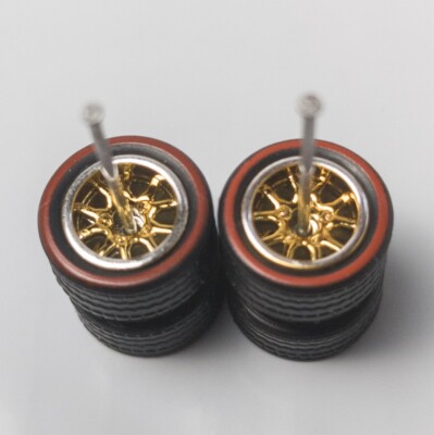Set 10 Pneumatici In Gomma Battistrada 10/10 Mm Oro/cromo Per Hot Wheels Redline
