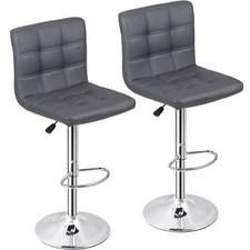 2 PCS Modern Bar Stools Adjustable Counter Height Bar Chairs for Kitchen Grey