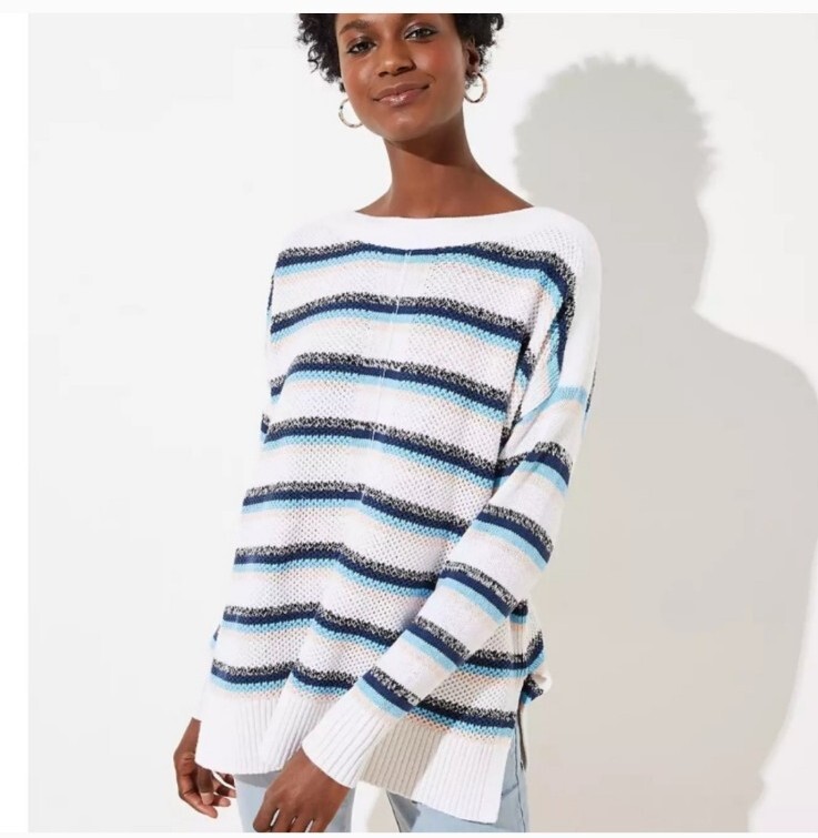 Loft women's textured striped poncho knit sweater size XS