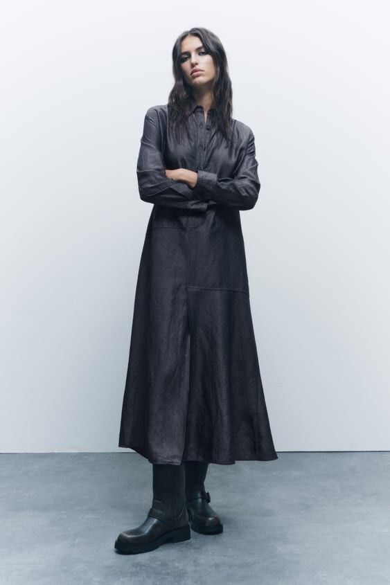 NWT ZARA LINEN BLEND SHIRT DRESS ZW COLLECTION With Defects