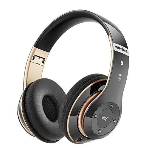 Bluetooth Headphones Over Ear, 6S Wireless Headphones Wired with 6 Black & Gold-image