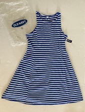 NWT Old Navy Size L Tall Fit & Flare Blue & White Striped Jersey Dress L/T