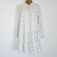 NEW Ex DP 8-20 Polka Dot Spotted Frill Hem Shirred Black White Tunic Dress