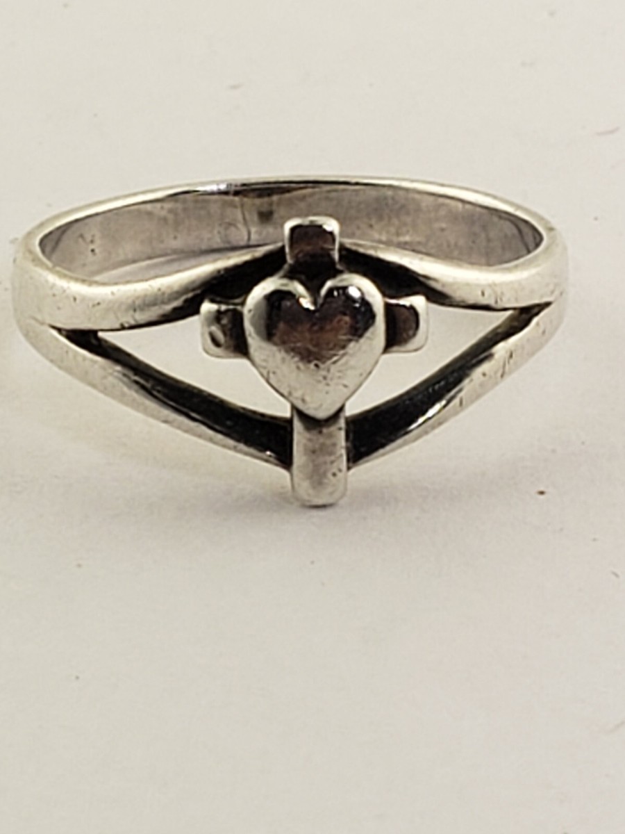 James Avery Vintage Silver Cross And Heart Ring Size