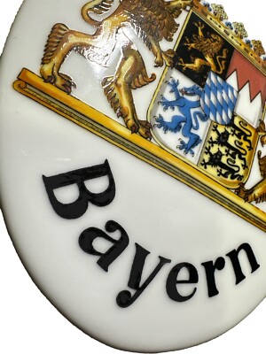 1970 Oval Porcelain Ceramic Sign Freistaat Bayern Germany Coat of