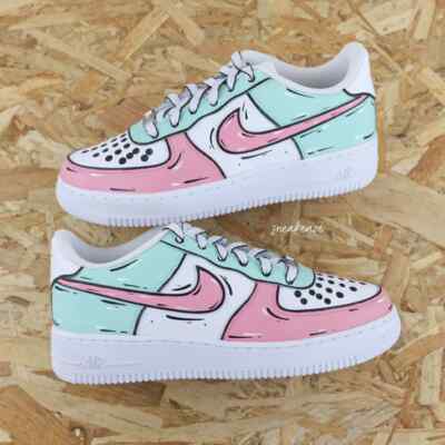 Air Force Custom White Shoes Pop Art Mint Green Pink Cartoon