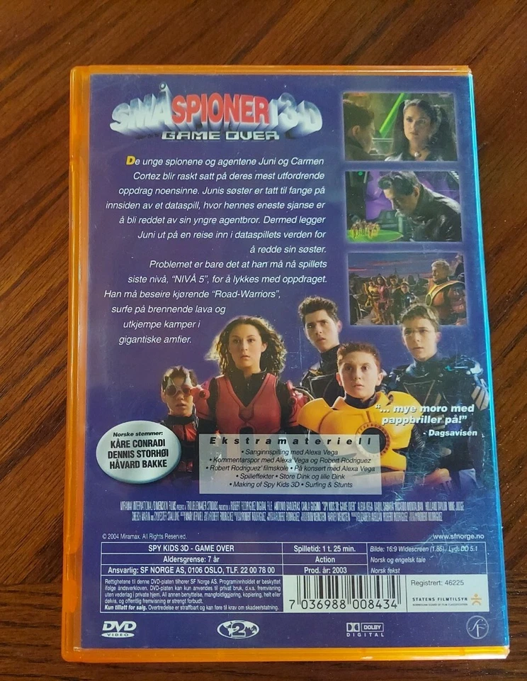 Norwegian Language Region 2 DVD Små spioner 3D Game Over Spy Kids w 3-D Glasses - Image 2 of 4