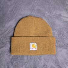 Carhartt Hat Beanie Boys One Size Brown Acrylic Knit Logo Made USA Youth