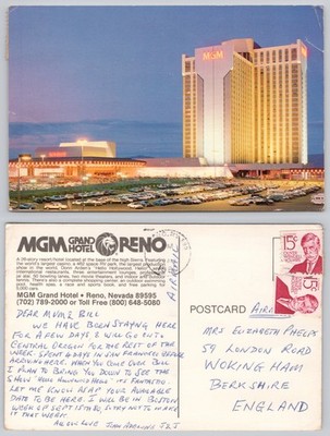 x03305 MGM Grand Hotel Reno Nevada USA Postkarte 1980 Briefmarke