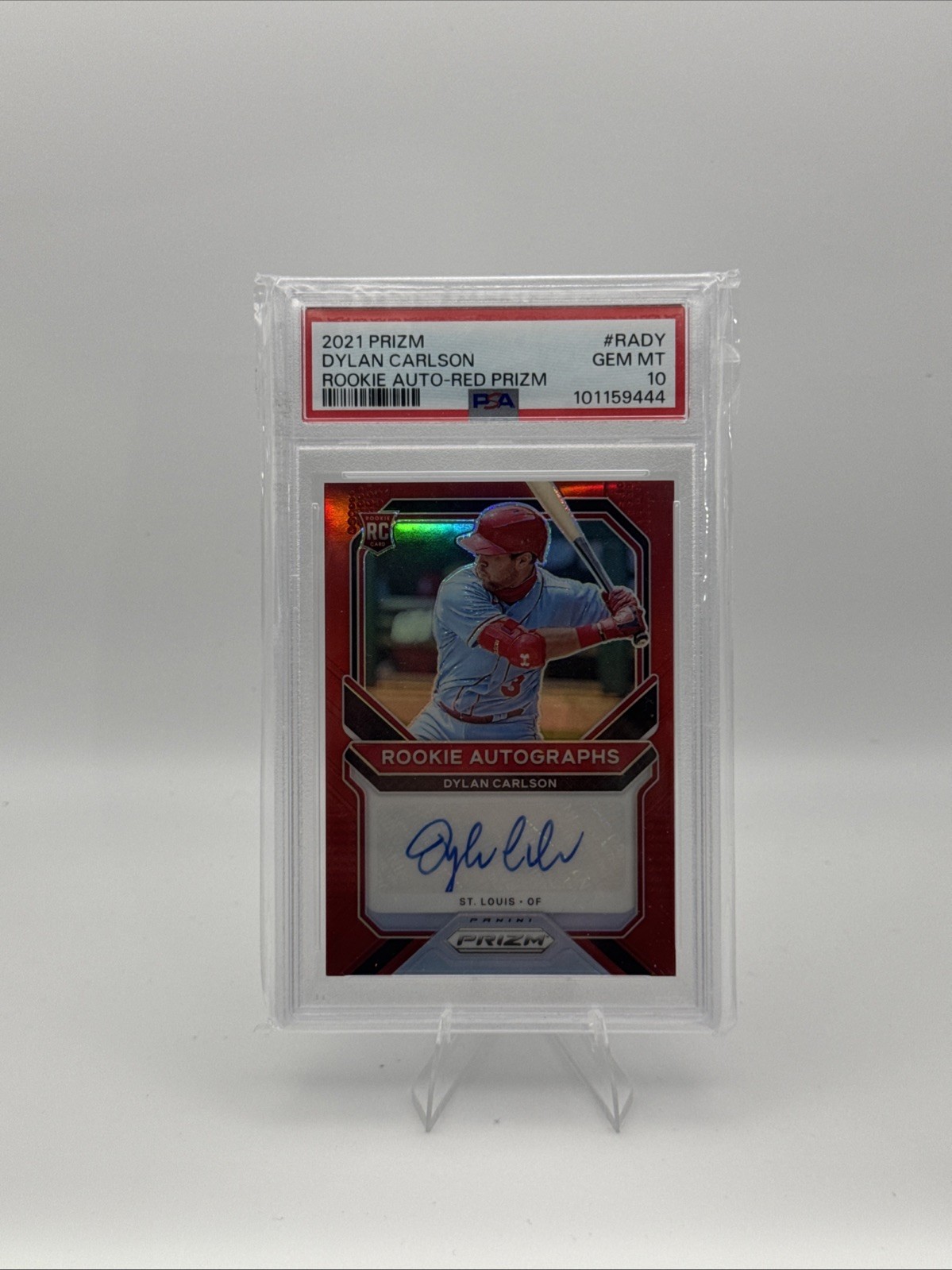 2021 Panini Prizm - Rookie Autographs Dylan Carlson #RA-DY Red Prizm /99 PSA10