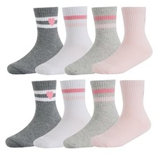 Kids Crew Socks Cotton Boys Girls School Sox 10-12 Years 8 Pairs-heart Stripe