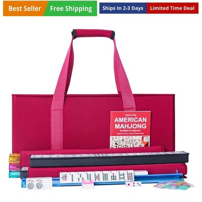 American Mahjong Set,166 White Tiles with Red Bag and Accessories,4 All-in-On...