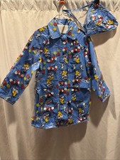 Vintage Sears Kids Raincoat Hat - Size 6 Clowns W/ Balloons Print - 60s/70s