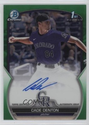 2023 Bowman Draft Chrome Prospect Green Refractor /99 Cade Denton Auto 19n6