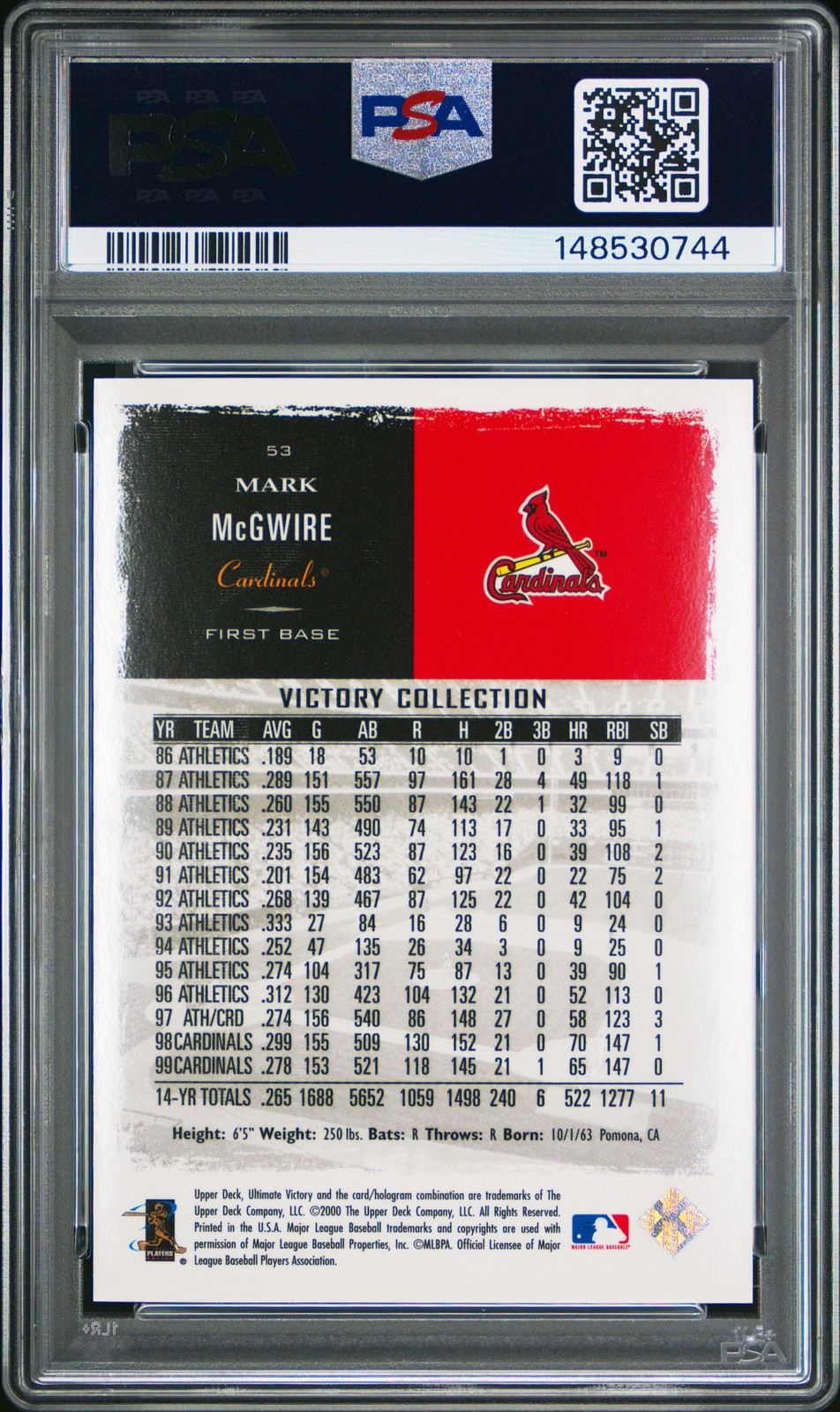 2000 ULTIMATE VICTORY PARALLEL 250 #53 MARK MCGWIRE PSA 9 view 2