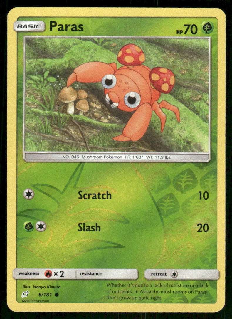 2019 Pokemon Paras Common Team Up 6/181 Reverse Holo NM