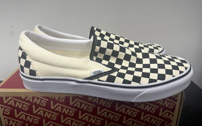 VANS Classic Slip-On Canvas Shoes Black White Checkerboard VN000EYEBWW Men's Sz