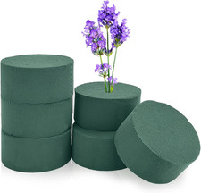 6 Pcs round Floral Foam Blocks, 3.2" X 1.6" Plant Foam, Green Dry  Wet Flower F
