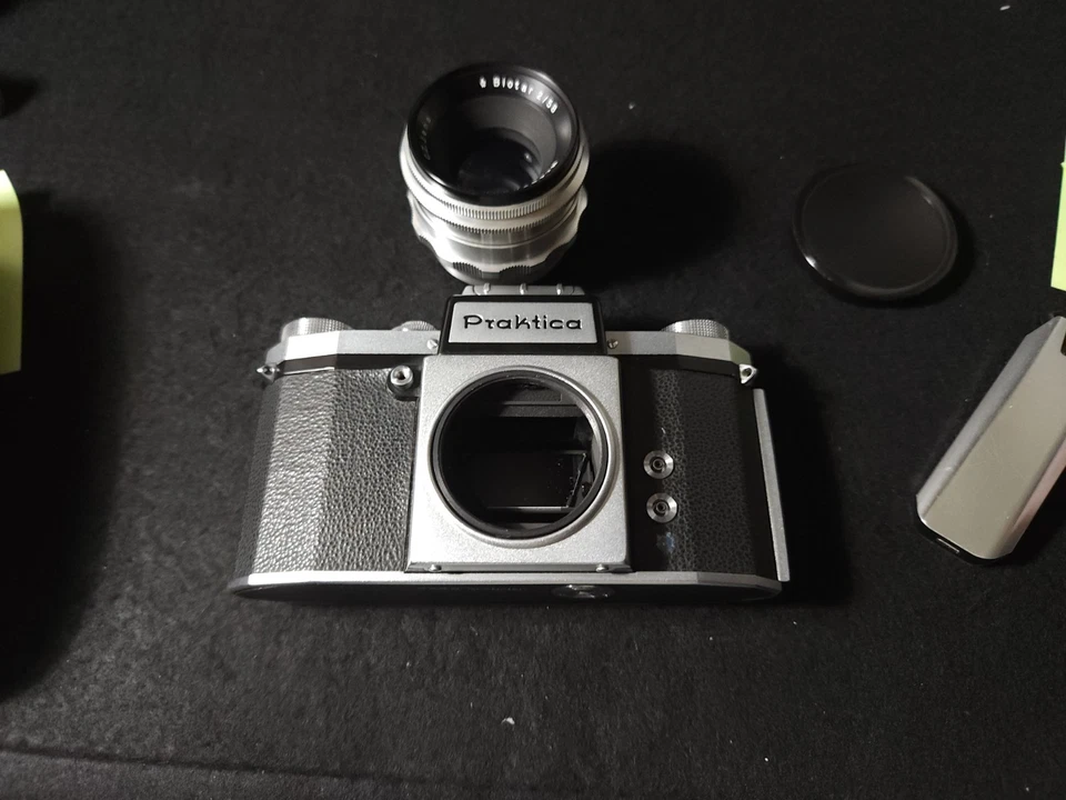 Комплект камеры Praktica FX с объективом Zeiss Biotar + вспышка + лампы — винтажный 1950-х - Изображение 2 из 4
