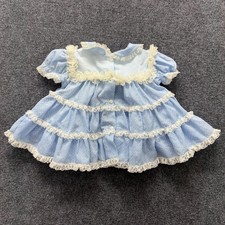 Vintage 60s Bryan Dress Girls 6-9 Months Blue Polka Dot Ruffle USA Easter