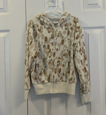 OshKosh B'gosh Girls Beige/Brown Animal Print Full Zip Fleece Hoodie 8