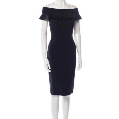 Chiara Boni La Petite Robe Off The Shoulders Black Midi Dress size US 14/IT 50