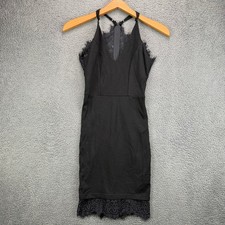Charlotte Russe Womens XS Black Lace Trim Halter Bodycon Mini Dress Sleeveless