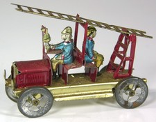 ca1905 TIN LITHOGRAPH GERMAN PENNY TOY - FIRE ENGINE LADDER TRUCK By J. MEIER