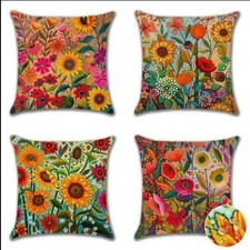 4 Pcs Outdoor Waterproof Colorful Flowers Cushion Covers 45x45 cm for Patio