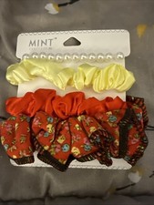 4 Scrunchies White/Red/Yellow Floral New By Mint