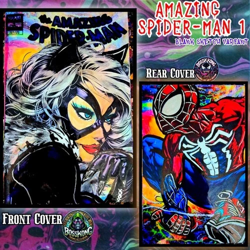 Amazing SpiderMan 1,BossKong Original Art Sketch Cover  1/1 Black Cat/Spider-Man