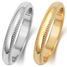 Milgrain Wedding Band/Ring 18ct/9ct Carat White/Yellow Gold 3mm D Shape