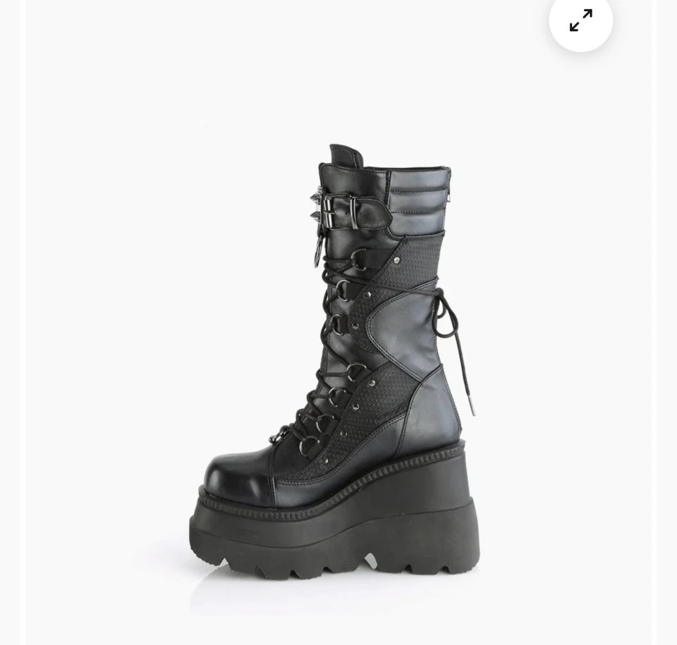 Botas Shaker 70 negras plataforma 4,5" cuña media pantorrilla góticas punk rave DEMONIA excelentes Foto 2 de 4