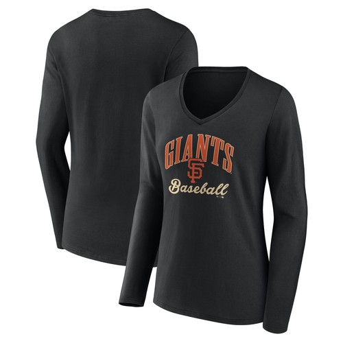 Damen T-Shirt schwarz San Francisco Giants Victory Script Langarm V-Ausschnitt